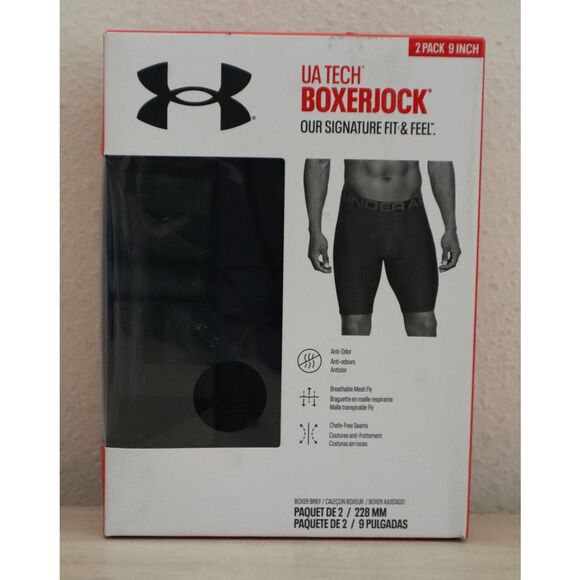 Under Armour 1363622-001 Men's Sz Medium Black 2-pk Tech 9" Boxerjock Briefs - Picture 1 of 5